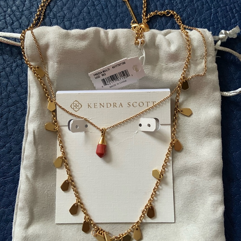 Kendra Scott Frieda multi chain necklace vintage gold NWT